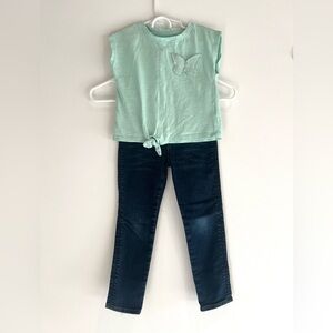Toddler Girl Jeans & Top T Shirt Spring  Outfit Set Size 5T Butterfly